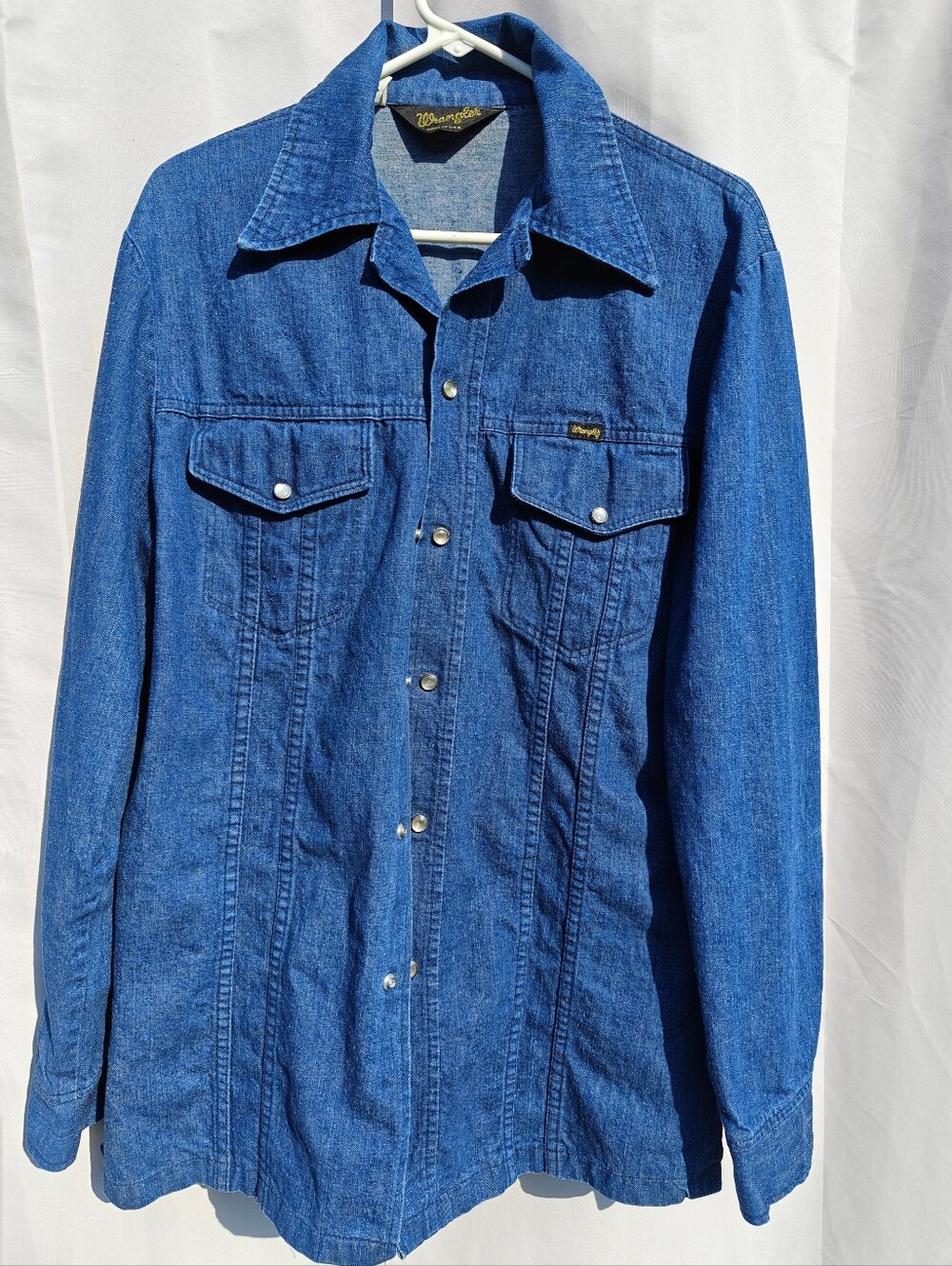 Vintage Wrangler USA Pearl Snap Blue Long Sleeve Denim Shirt